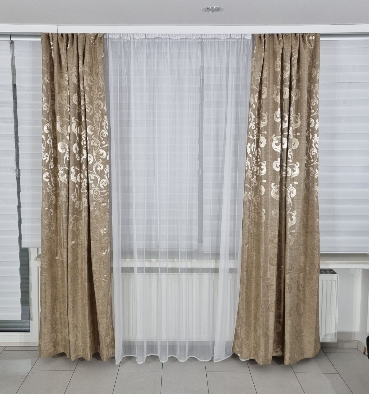 2er Schal Set Gold Beige Vorhang Blickdicht Perde